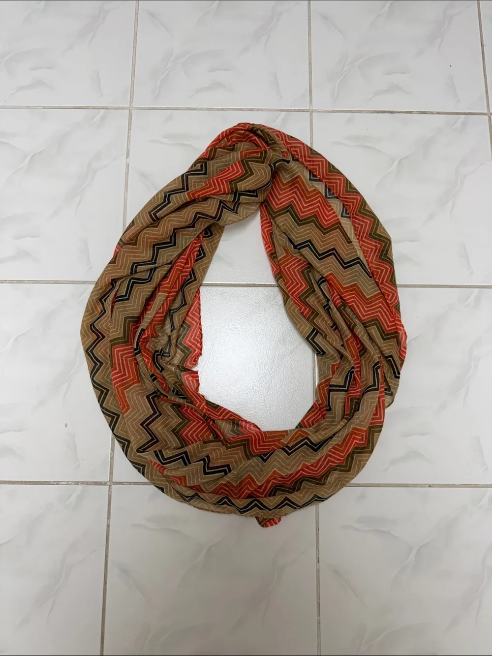 Chevron Pattern Scarf in Orange and Brown